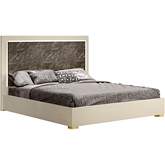 Sonia Queen Bed in Pearl Metallic & Brown & Cream Marble Look